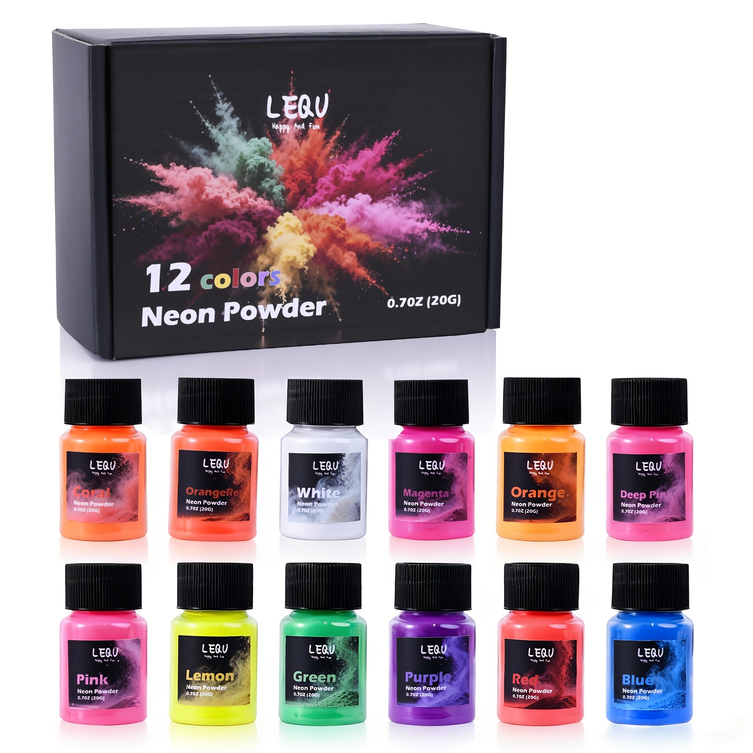 Soap Making Experiment - LEQU ผงสีเรซินนีออนเรืองแสง 12 สี, 20 กรัม/0.7