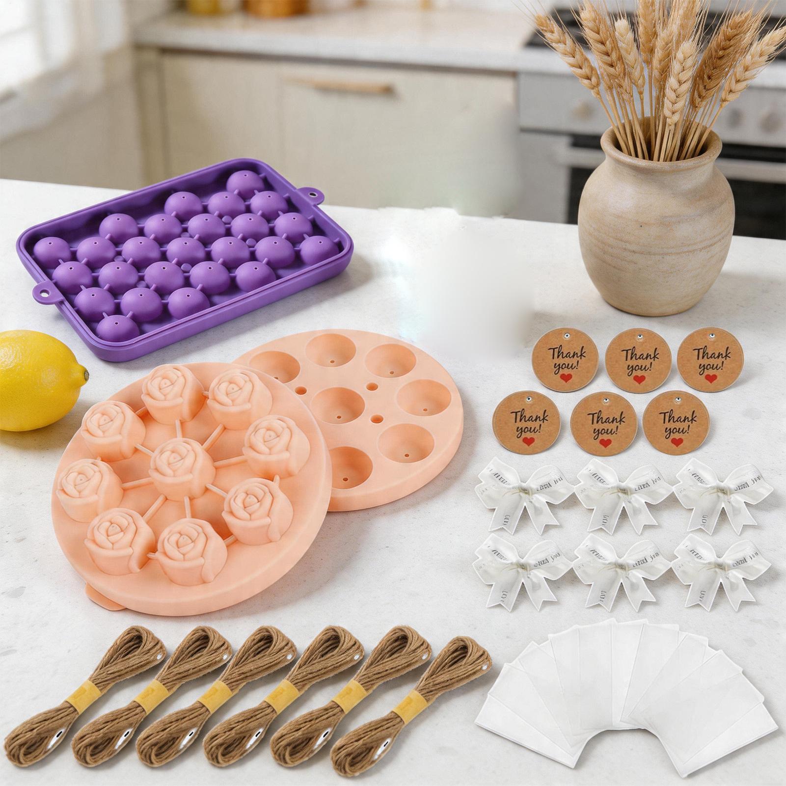 Soap Making Kit For Adults - ชุดทำสบู่สำหรับผู้ใหญ่ DIY พร้อมแม่พิมพ์เทียนรูปองุ่นและดอกไม้ พร้อมเชือก โบว์ ป้ายสติกเกอร์